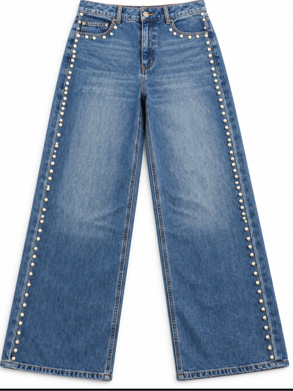 House of Harlow Festival Ready 1960 Silver StudTrimBlue Wide-Leg Jeans